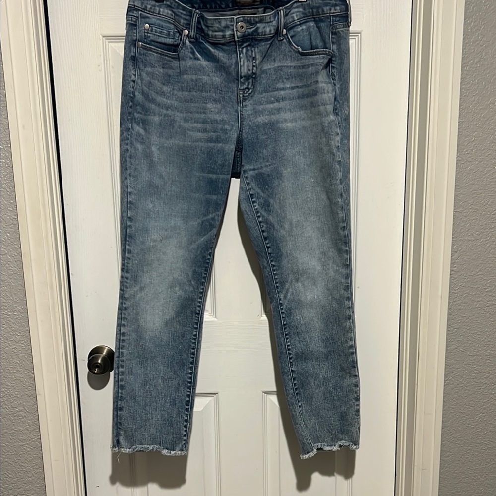 Chico's Blue Ankle Cropped Jeans with Distressed Hem